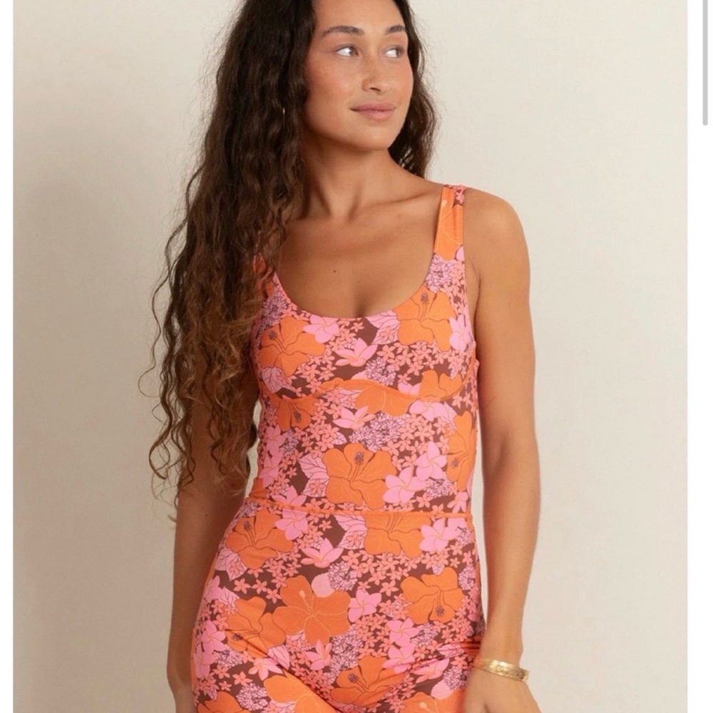 Fighting Eel Orange & Pink Floral Scoop-Neck Romper
